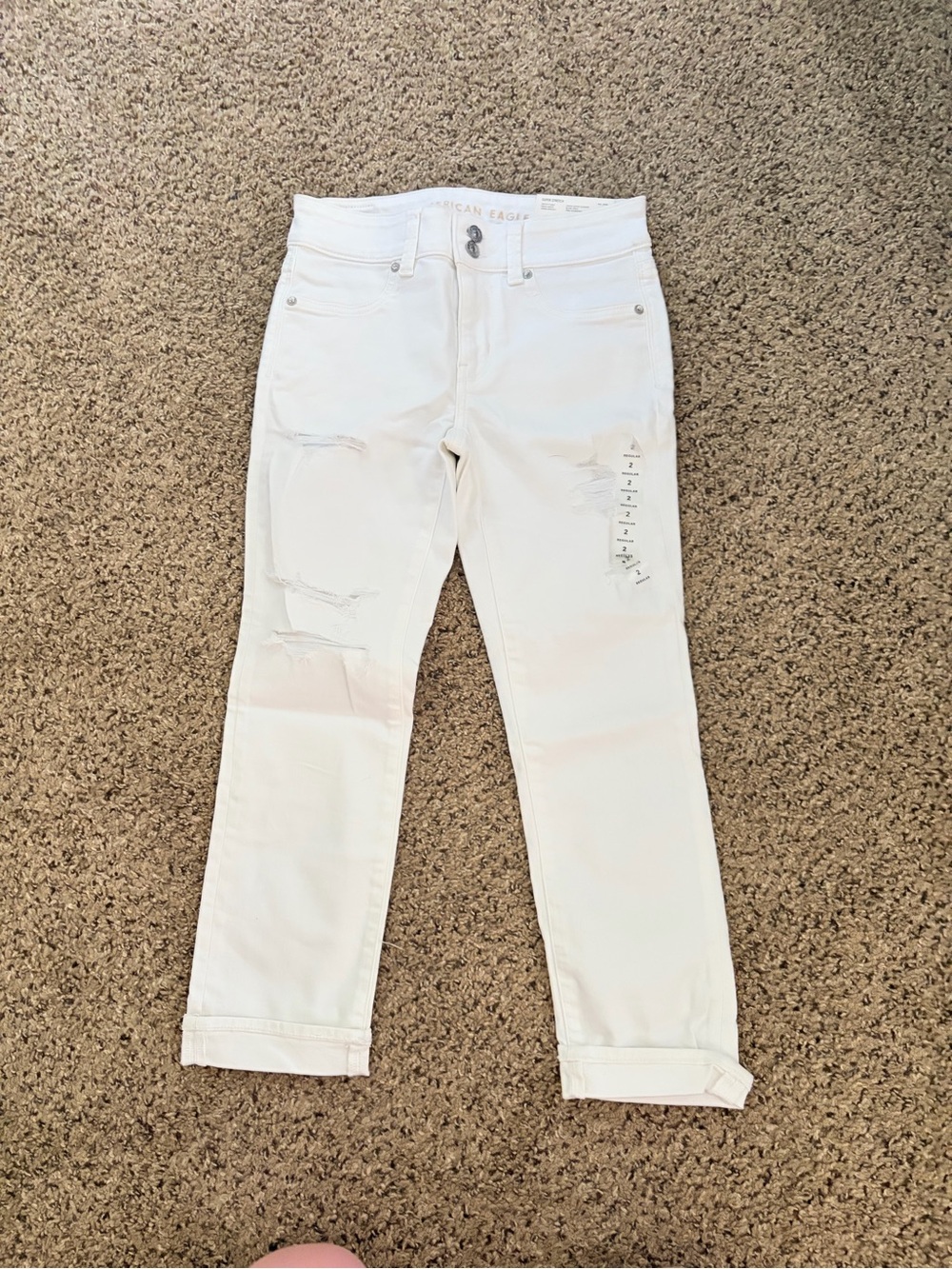 American Eagle Outfitters White Distressed Ankle Jeans for Women